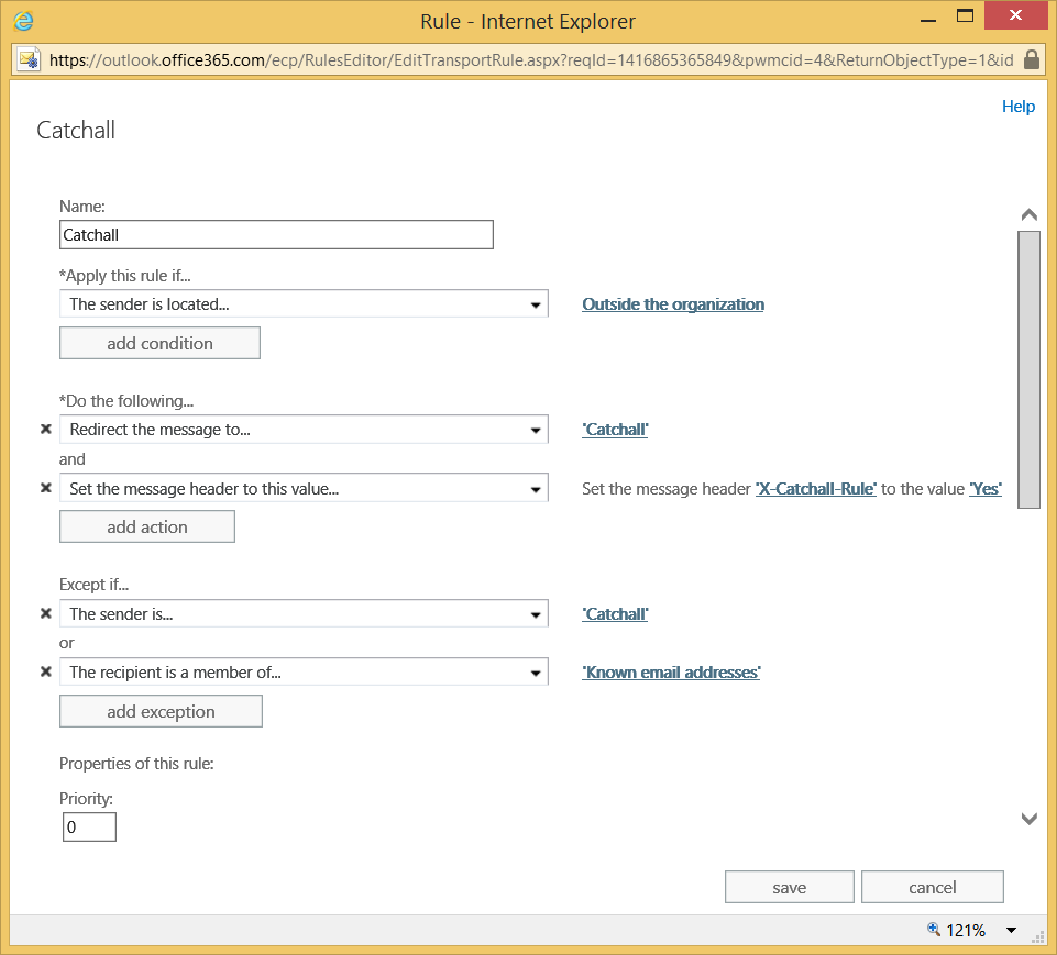 Catchall rule dialog